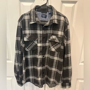 Chaps Men’s Gray Plaid Flannel Button-Up Shirt Size Large